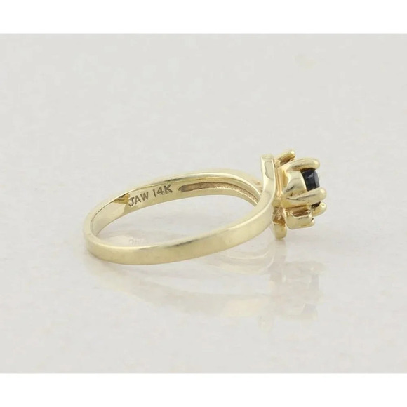 14k Yellow Gold Natural Blue Sapphire and Diamond Ring Size 5 3/4 - Picture 6 of 7